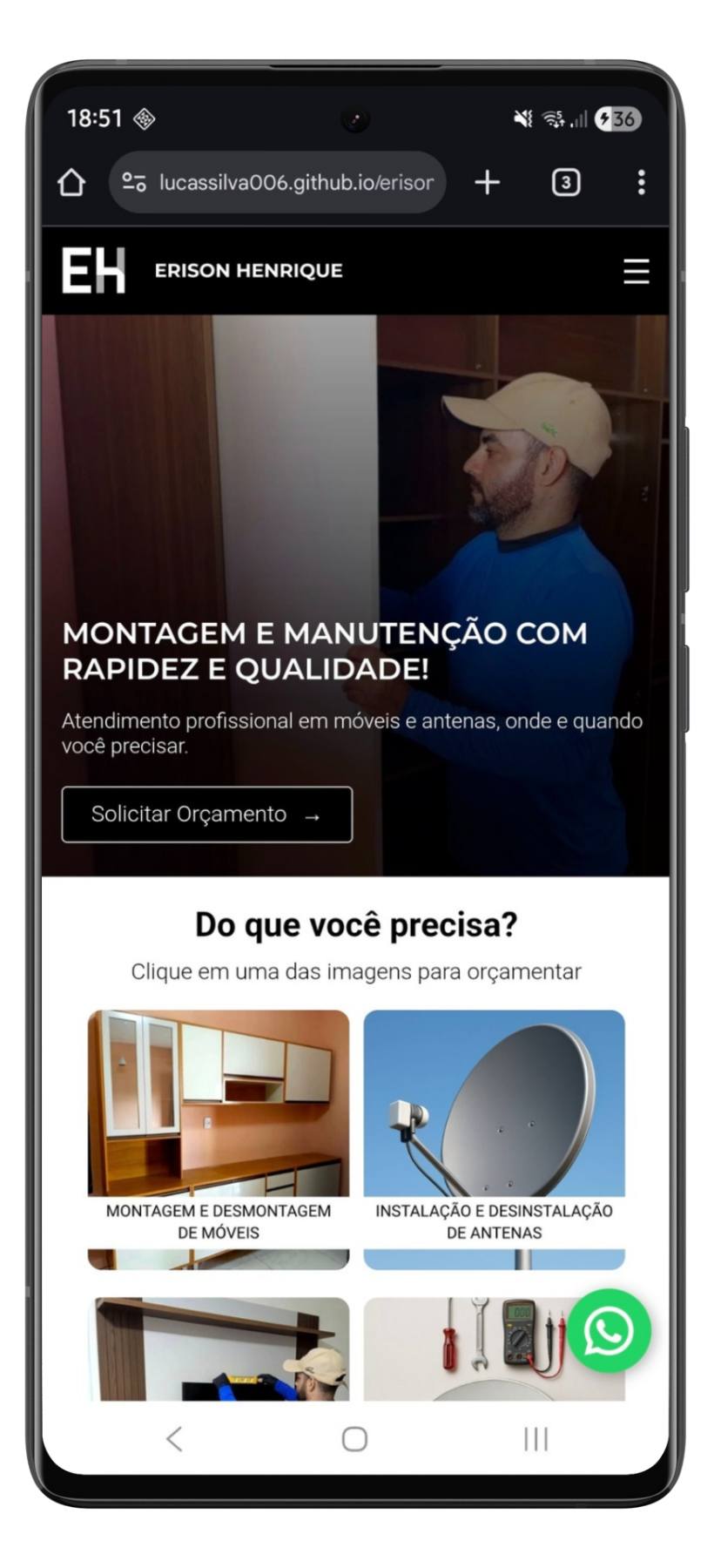 Imagem do site do cliente