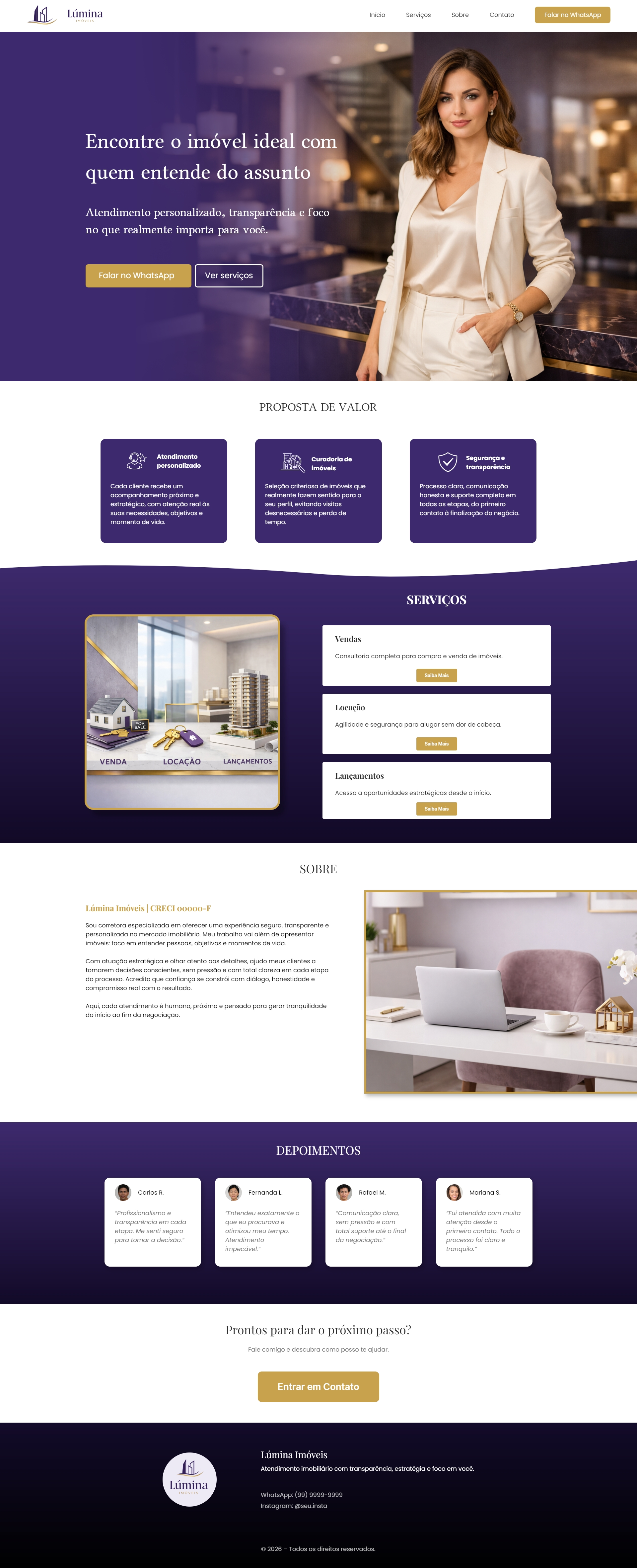 Wireframe da Lúmina Imóveis