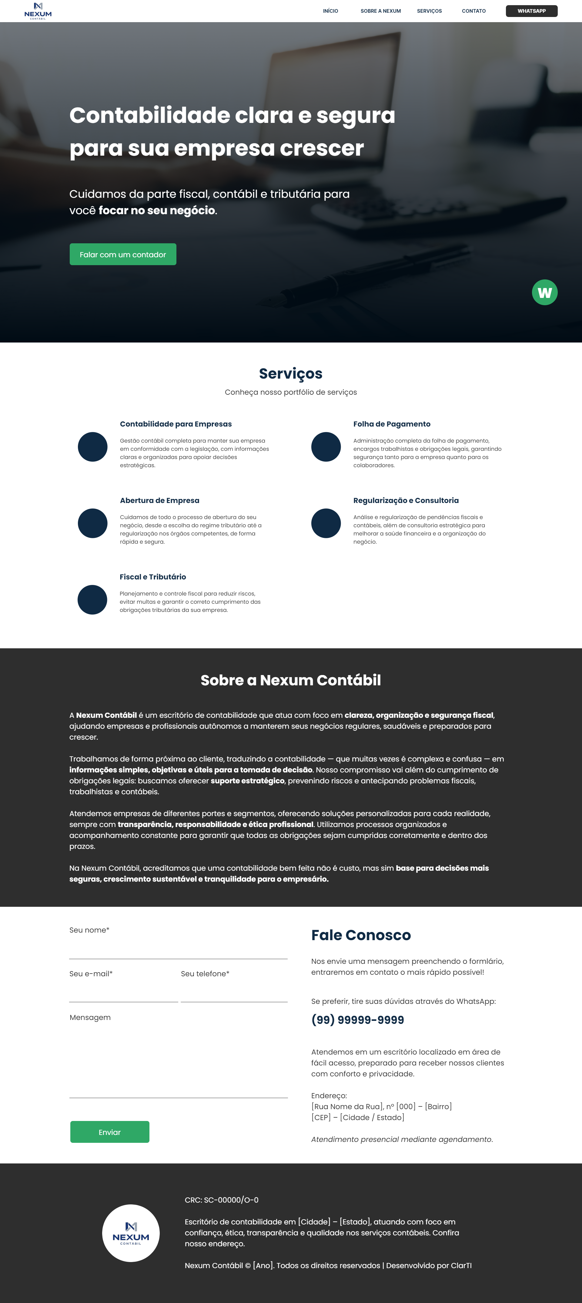 Wireframe da Nexum Contabilidade